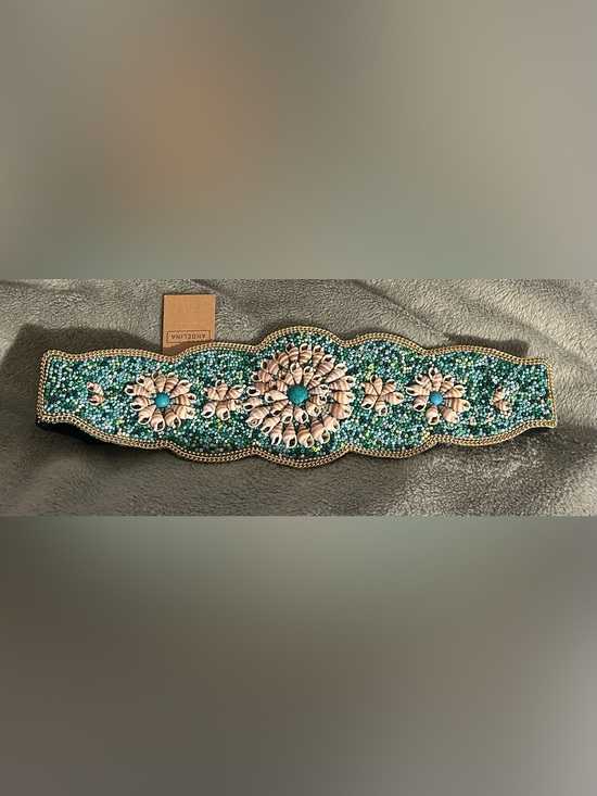 Angelina Accessories - Angelina Turquoise Beaded Shell-Embellished Waist Belt